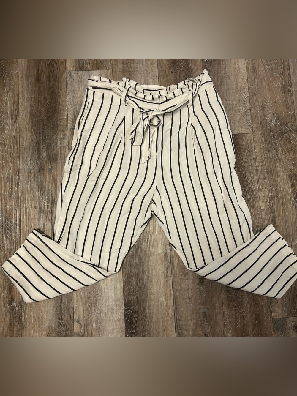 Women’s Paper Bag Cream Striped Drawstring Pants
